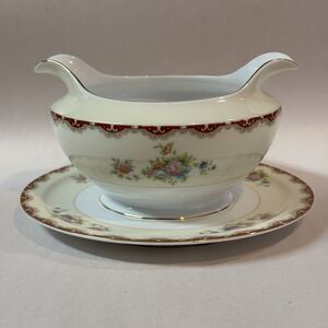 Royal Embassy‎ China Gravy Boat Attached Under Plate RUTLAND Japan